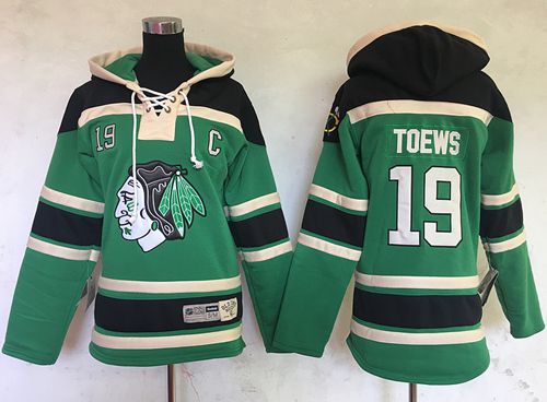 Blackhawks #19 Jonathan Toews Green Sawyer Hooded Sweatshirt Stitched Youth NHL Jersey