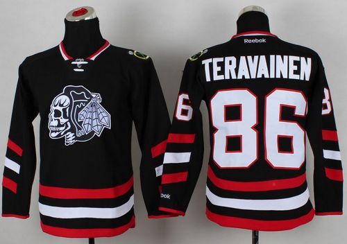 Blackhawks #86 Teuvo Teravainen Black(White Skull) 2014 Stadium Series Stitched Youth NHL Jersey