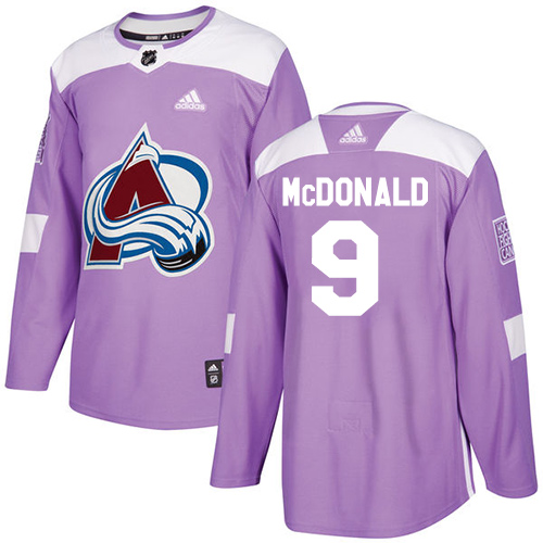 Adidas Avalanche #9 Lanny McDonald Purple Authentic Fights Cancer Stitched Youth NHL Jersey