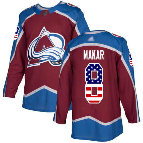 Adidas Avalanche #8 Cale Makar Burgundy Home Authentic USA Flag Stitched Youth NHL Jersey
