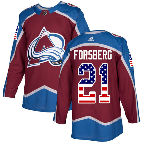 Adidas Avalanche #21 Peter Forsberg Burgundy Home Authentic USA Flag Stitched Youth NHL Jersey