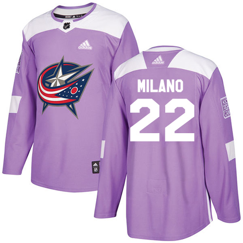 Adidas Blue Jackets #22 Sonny Milano Purple Authentic Fights Cancer Stitched Youth NHL Jersey