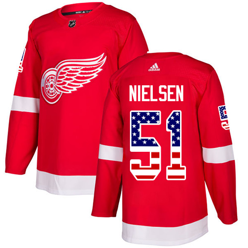 Adidas Red Wings #51 Frans Nielsen Red Home Authentic USA Flag Stitched Youth NHL Jersey