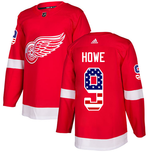 Adidas Red Wings #9 Gordie Howe Red Home Authentic USA Flag Stitched Youth NHL Jersey
