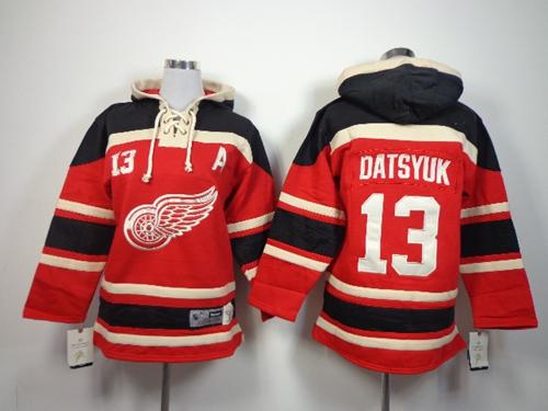 Red Wings #13 Pavel Datsyuk Red Sawyer Hooded Sweatshirt Stitched Youth NHL Jersey
