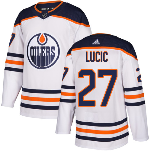 Adidas Oilers #27 Milan Lucic White Road Authentic Stitched Youth NHL Jersey
