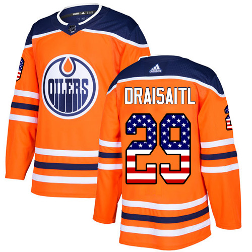 Adidas Oilers #29 Leon Draisaitl Orange Home Authentic USA Flag Stitched Youth NHL Jersey