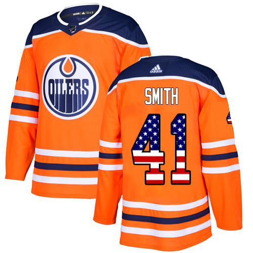 Adidas Oilers #41 Mike Smith Orange Home Authentic USA Flag Stitched Youth NHL Jersey