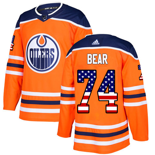 Adidas Oilers #74 Ethan Bear Orange Home Authentic USA Flag Stitched Youth NHL Jersey