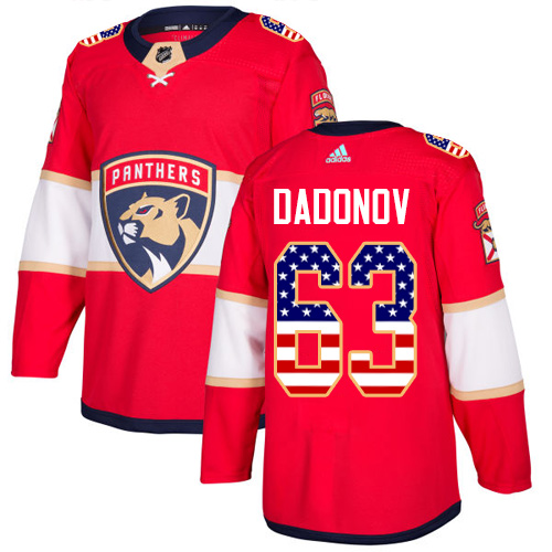 Adidas Panthers #63 Evgenii Dadonov Red Home Authentic USA Flag Stitched Youth NHL Jersey