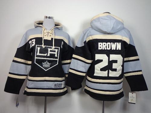 Kings #23 Dustin Brown Black Sawyer Hooded Sweatshirt Stitched Youth NHL Jersey