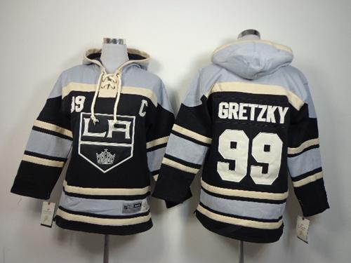 Kings #99 Wayne Gretzky Black Sawyer Hooded Sweatshirt Stitched Youth NHL Jersey