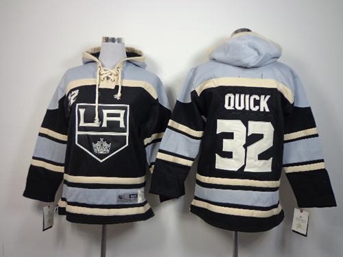 Kings #32 Jonathan Quick Black Sawyer Hooded Sweatshirt Stitched Youth NHL Jersey