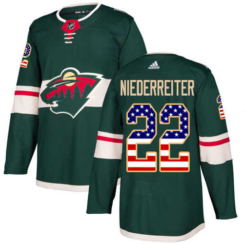 Adidas Wild #22 Nino Niederreiter Green Home Authentic USA Flag Stitched Youth NHL Jersey