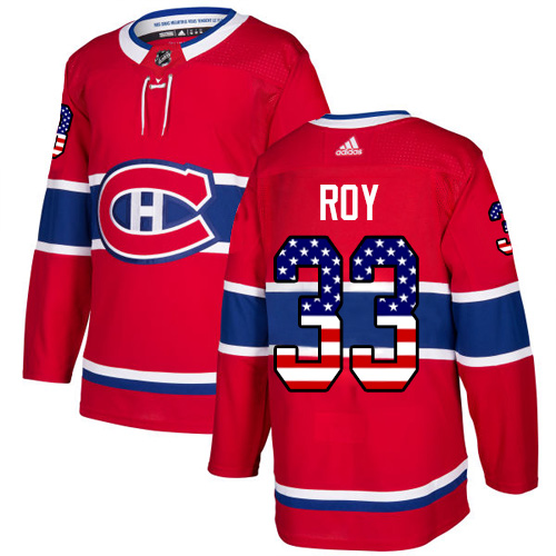 Adidas Canadiens #33 Patrick Roy Red Home Authentic USA Flag Stitched Youth NHL Jersey