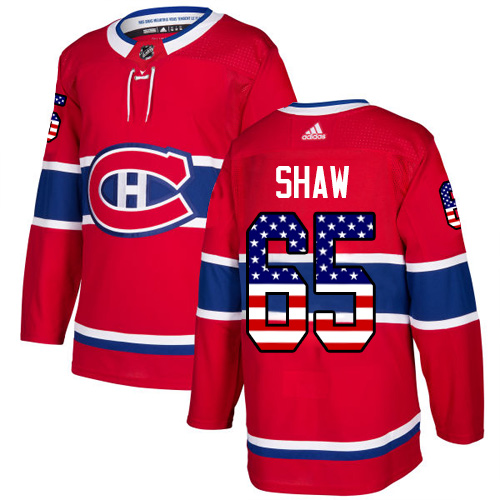 Adidas Canadiens #65 Andrew Shaw Red Home Authentic USA Flag Stitched Youth NHL Jersey