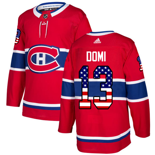 Adidas Canadiens #13 Max Domi Red Home Authentic USA Flag Stitched Youth NHL Jersey