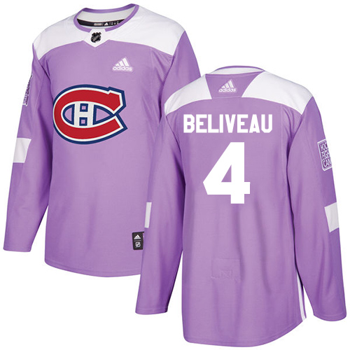 Adidas Canadiens #4 Jean Beliveau Purple Authentic Fights Cancer Stitched Youth NHL Jersey