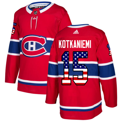 Adidas Canadiens #15 Jesperi Kotkaniemi Red Home Authentic USA Flag Stitched Youth NHL Jersey