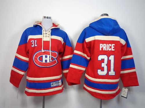Canadiens #31 Carey Price Red Sawyer Hooded Sweatshirt Stitched Youth NHL Jersey