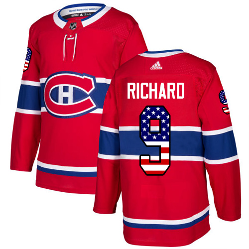 Adidas Canadiens #9 Maurice Richard Red Home Authentic USA Flag Stitched Youth NHL Jersey