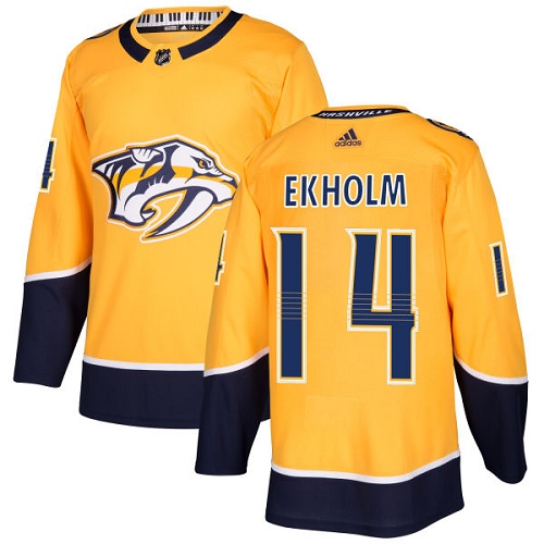 Adidas Predators #14 Mattias Ekholm Yellow Home Authentic Stitched Youth NHL Jersey