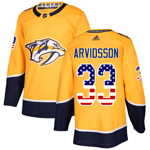 Adidas Predators #33 Viktor Arvidsson Yellow Home Authentic USA Flag Stitched Youth NHL Jersey