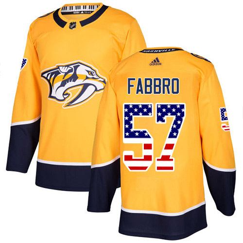 Adidas Predators #57 Dante Fabbro Yellow Home Authentic USA Flag Stitched Youth NHL Jersey