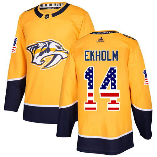 Adidas Predators #14 Mattias Ekholm Yellow Home Authentic USA Flag Stitched Youth NHL Jersey