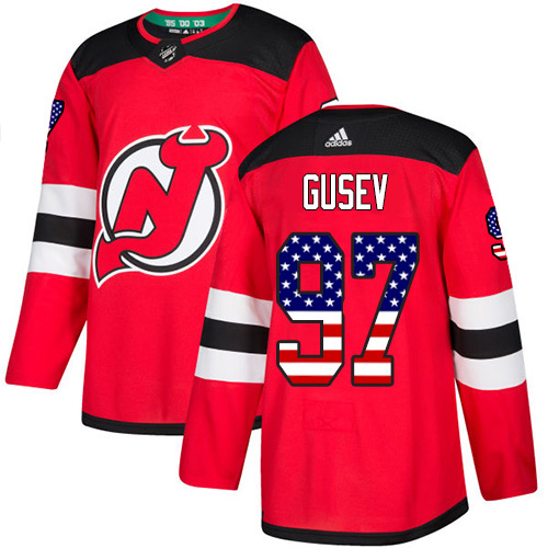 Adidas Devils #97 Nikita Gusev Red Home Authentic USA Flag Stitched Youth NHL Jersey