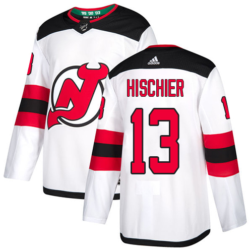 Adidas Devils #13 Nico Hischier White Road Authentic Stitched Youth NHL Jersey