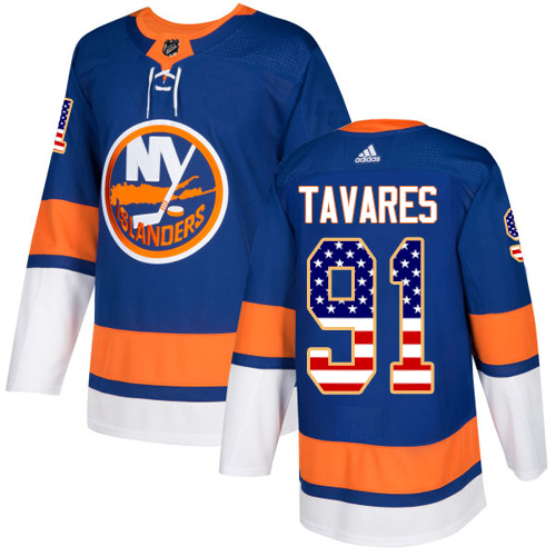 Adidas Islanders #91 John Tavares Royal Blue Home Authentic USA Flag Stitched Youth NHL Jersey