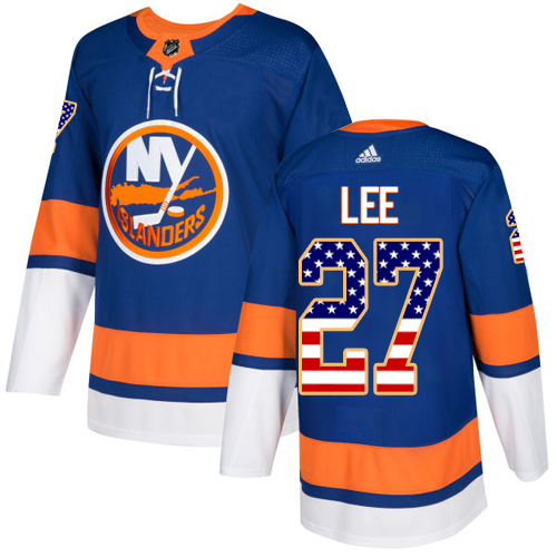 Adidas Islanders #27 Anders Lee Royal Blue Home Authentic USA Flag Stitched Youth NHL Jersey