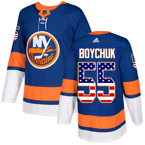 Adidas Islanders #55 Johnny Boychuk Royal Blue Home Authentic USA Flag Stitched Youth NHL Jersey