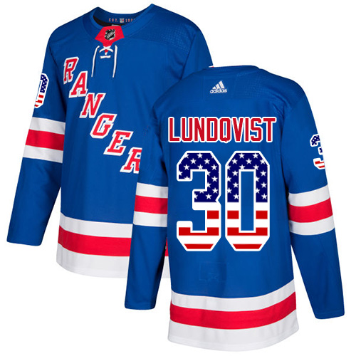 Adidas Rangers #30 Henrik Lundqvist Royal Blue Home Authentic USA Flag Stitched Youth NHL Jersey