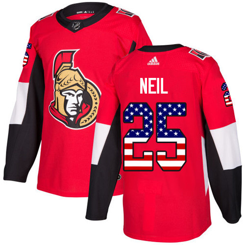 Adidas Senators #25 Chris Neil Red Home Authentic USA Flag Stitched Youth NHL Jersey
