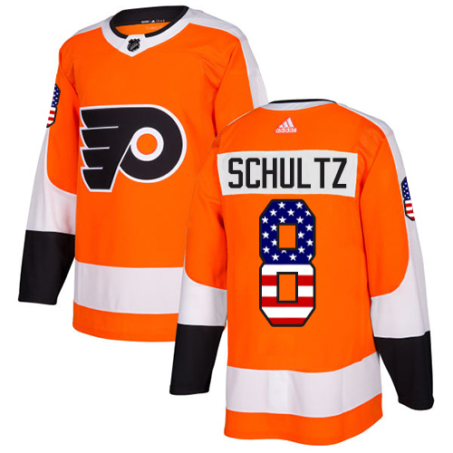 Adidas Flyers #8 Dave Schultz Orange Home Authentic USA Flag Stitched Youth NHL Jersey