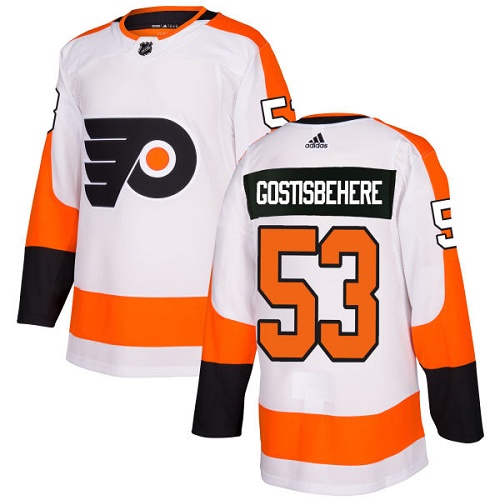 Adidas Flyers #53 Shayne Gostisbehere White Road Authentic Stitched Youth NHL Jersey