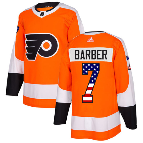 Adidas Flyers #7 Bill Barber Orange Home Authentic USA Flag Stitched Youth NHL Jersey
