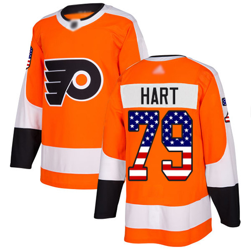 Adidas Flyers #79 Carter Hart Orange Home Authentic USA Flag Stitched Youth NHL Jersey