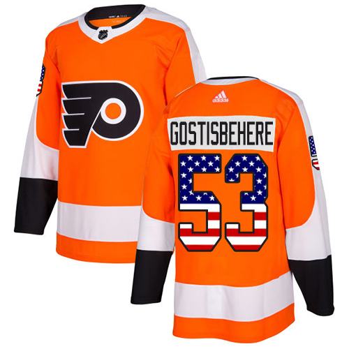Adidas Flyers #53 Shayne Gostisbehere Orange Home Authentic USA Flag Stitched Youth NHL Jersey