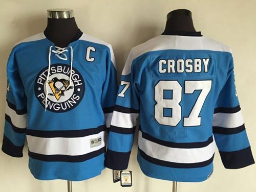 Penguins #87 Sidney Crosby Blue CCM Throwback Stitched Youth NHL Jersey