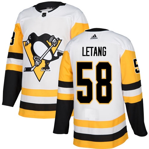 Adidas Penguins #58 Kris Letang White Road Authentic Stitched Youth NHL Jersey