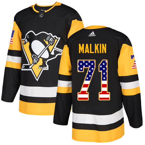 Adidas Penguins #71 Evgeni Malkin Black Home Authentic USA Flag Stitched Youth NHL Jersey