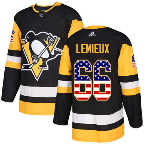 Adidas Penguins #66 Mario Lemieux Black Home Authentic USA Flag Stitched Youth NHL Jersey