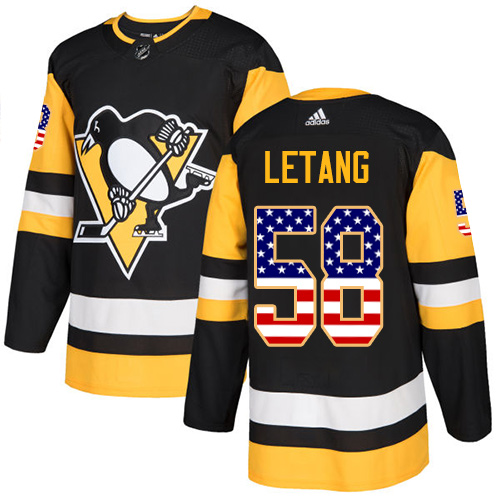 Adidas Penguins #58 Kris Letang Black Home Authentic USA Flag Stitched Youth NHL Jersey