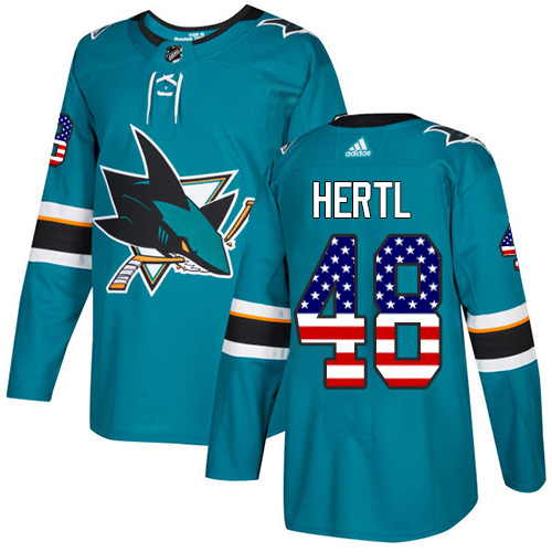 Adidas Sharks #48 Tomas Hertl Teal Home Authentic USA Flag Stitched Youth NHL Jersey