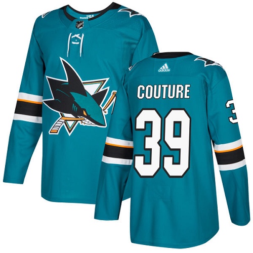 Adidas Sharks #39 Logan Couture Teal Home Authentic Stitched Youth NHL Jersey