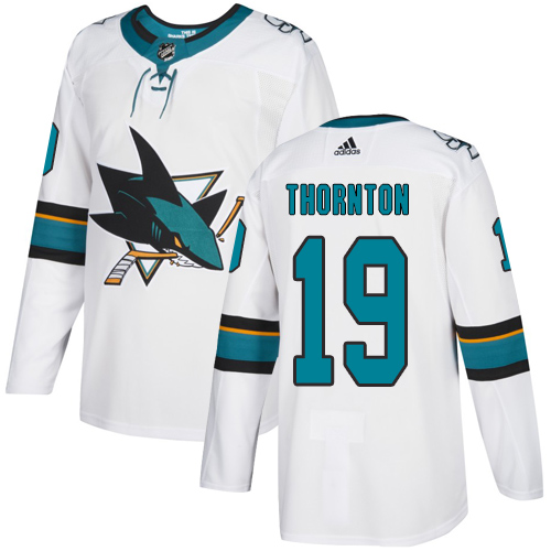 Adidas Sharks #19 Joe Thornton White Road Authentic Stitched Youth NHL Jersey
