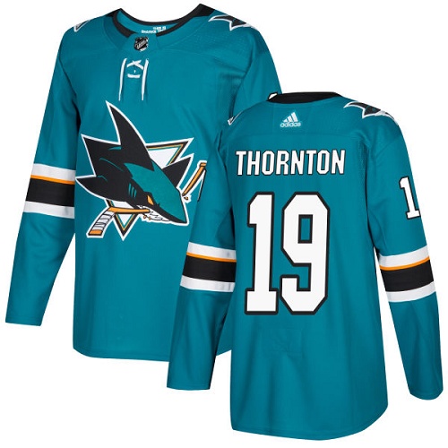 Adidas Sharks #19 Joe Thornton Teal Home Authentic Stitched Youth NHL Jersey